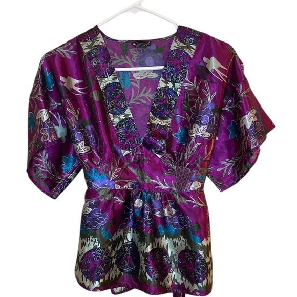 Wet Seal Tops - Wet Seal Purple and Blue Floral Kimono